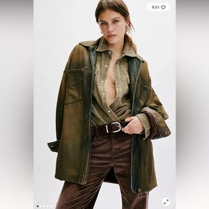 Free People Aimee jacket denim coated green‎ medium worn once